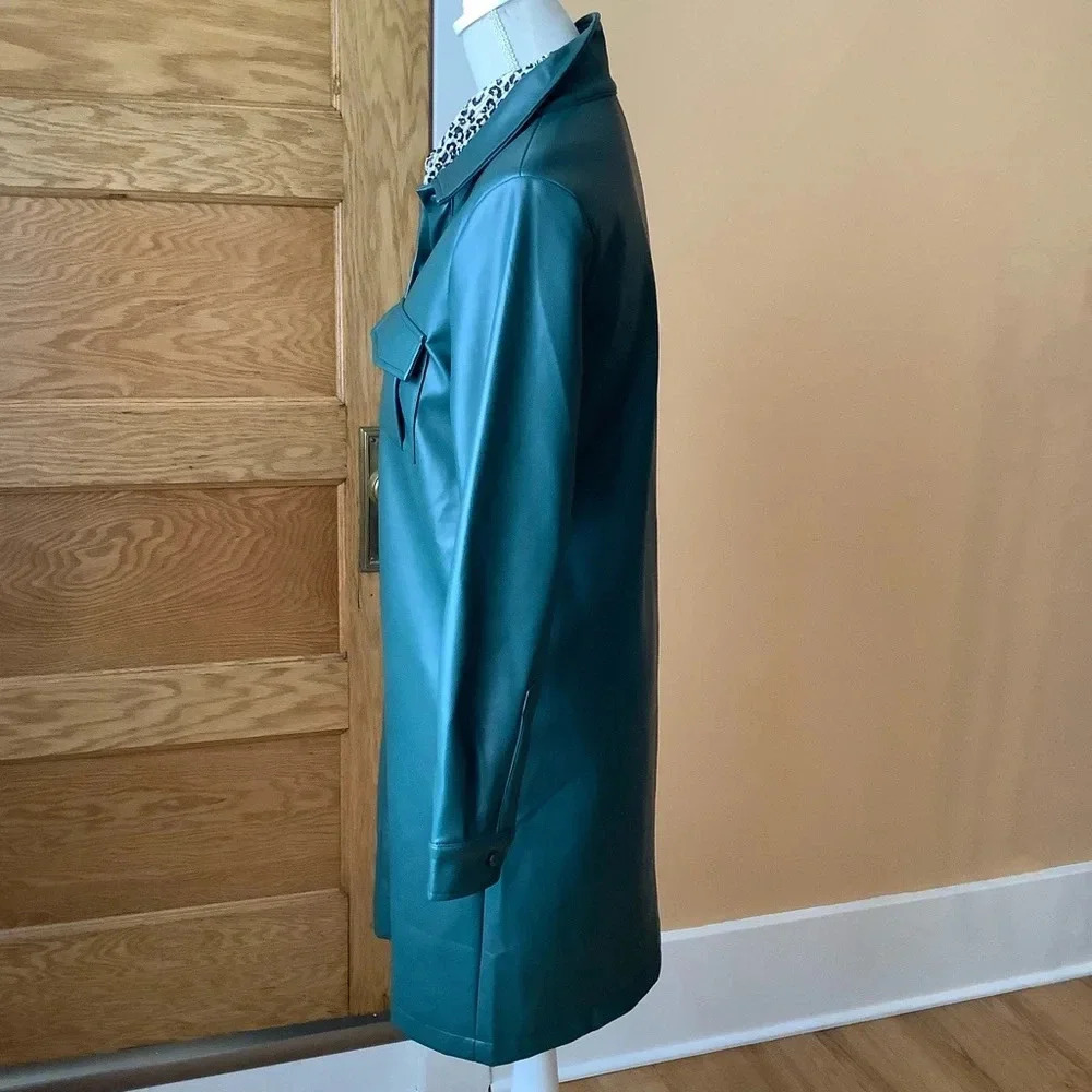 HILARY MACMILLAN Forest Green Vegan Faux Leather Shirt Dress Midi M - Picture 3 of 13